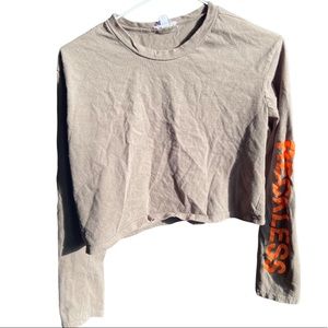 Large Ardene Army Green and Orange “Reckless” Crop Top